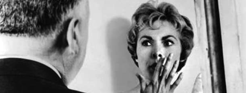 Janet Leigh and Alfred Hitchcock in Psycho
