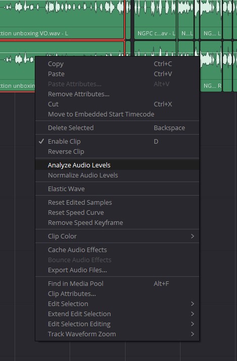 analyze audio levels window