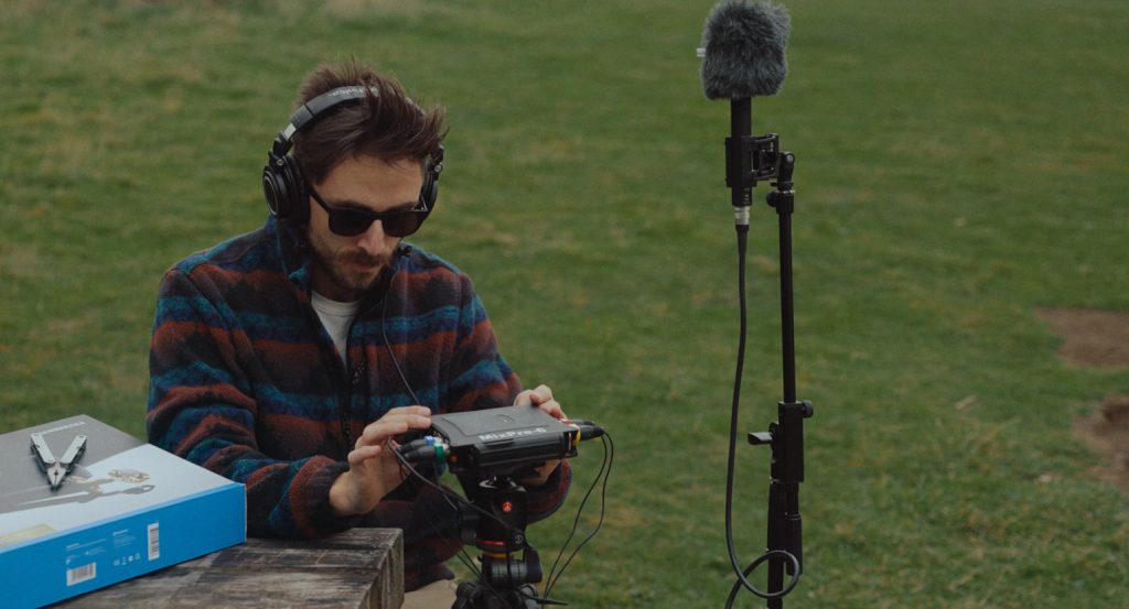 a microphone in use on location