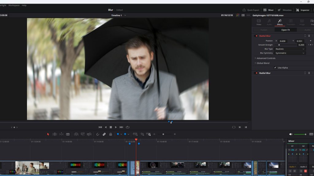 Using blur in DaVinci Resolve