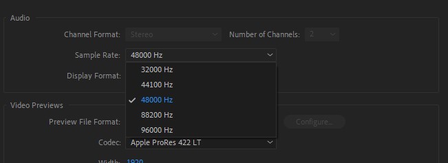 Sample rate options in Premiere Pro
