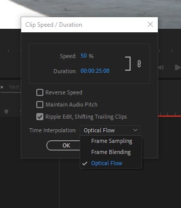 Speed/Duration panel
