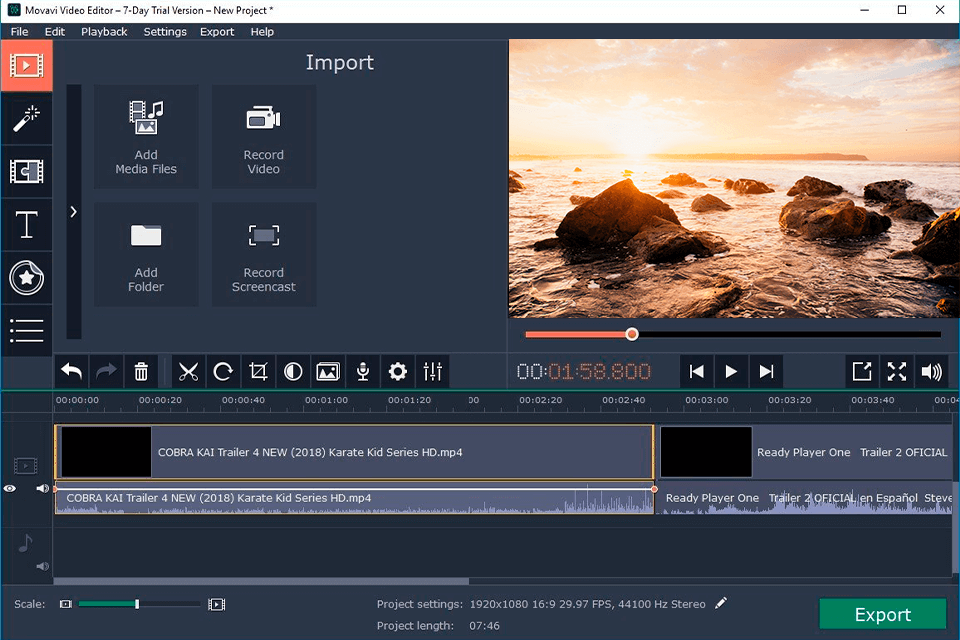 Video editing in Movavi Video Editor