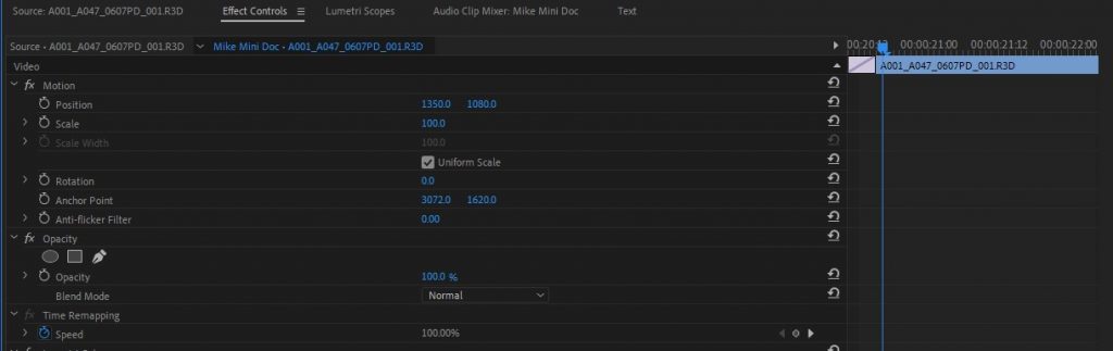 Adobe Premiere Pro Effect Control Panel